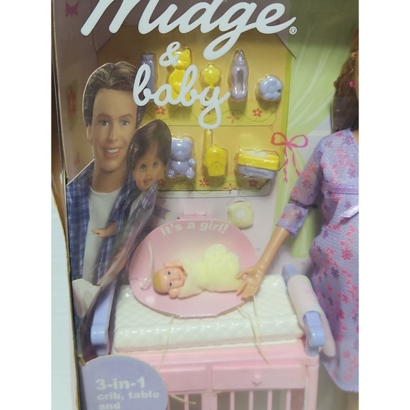Pregnant Mom Midge & Baby W/Crib 2002 Mattel Original Barbie Happy Family NIB - Picture 3 of 16